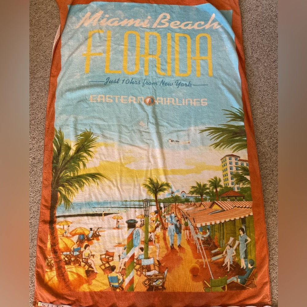 Vtg Miami Beach / American Airlines Towel 1980’s Advertising Collectible